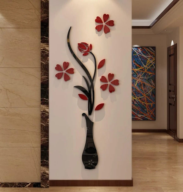 Acrylic 3D Vase plum wall stickers